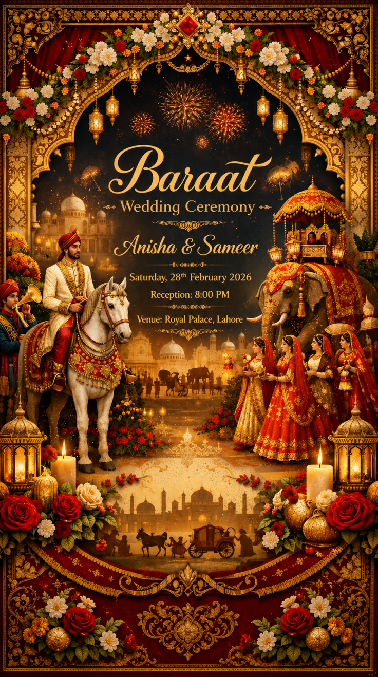Baraat Wedding Invitation 2026 – Elegant South Asian Design