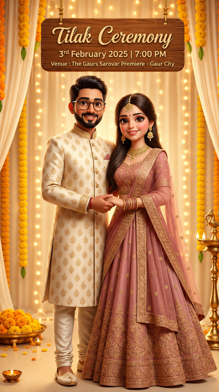 tilak ceremony modern stylish 3d cartoon character face